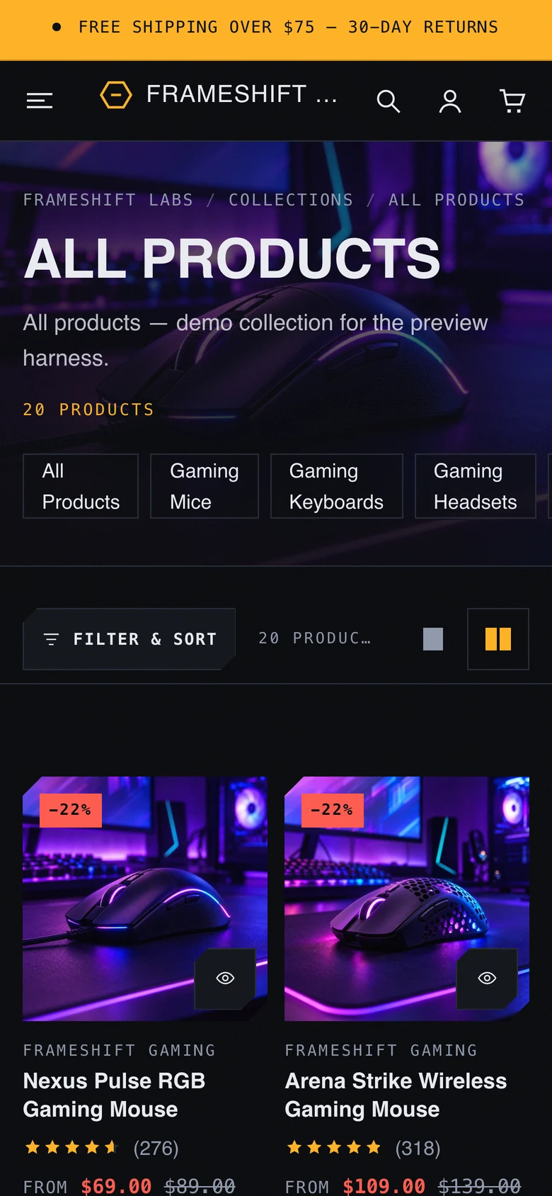 Collection page on a phone