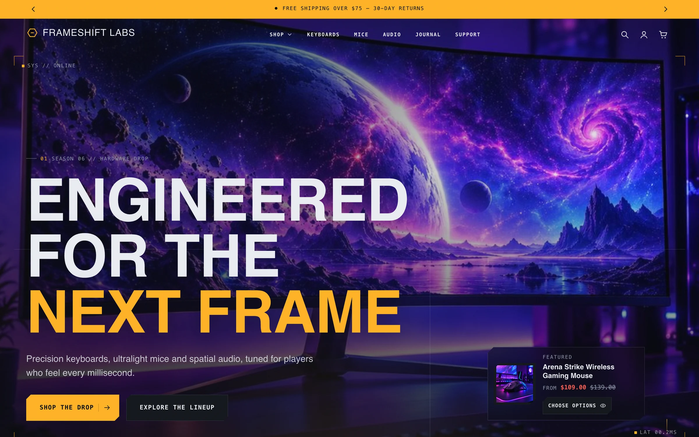 Frameshift Shopify theme homepage