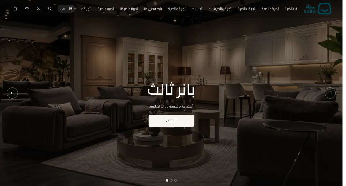 الواجهة الرئيسية (Hero) · السلايد شو: البانر الثالث