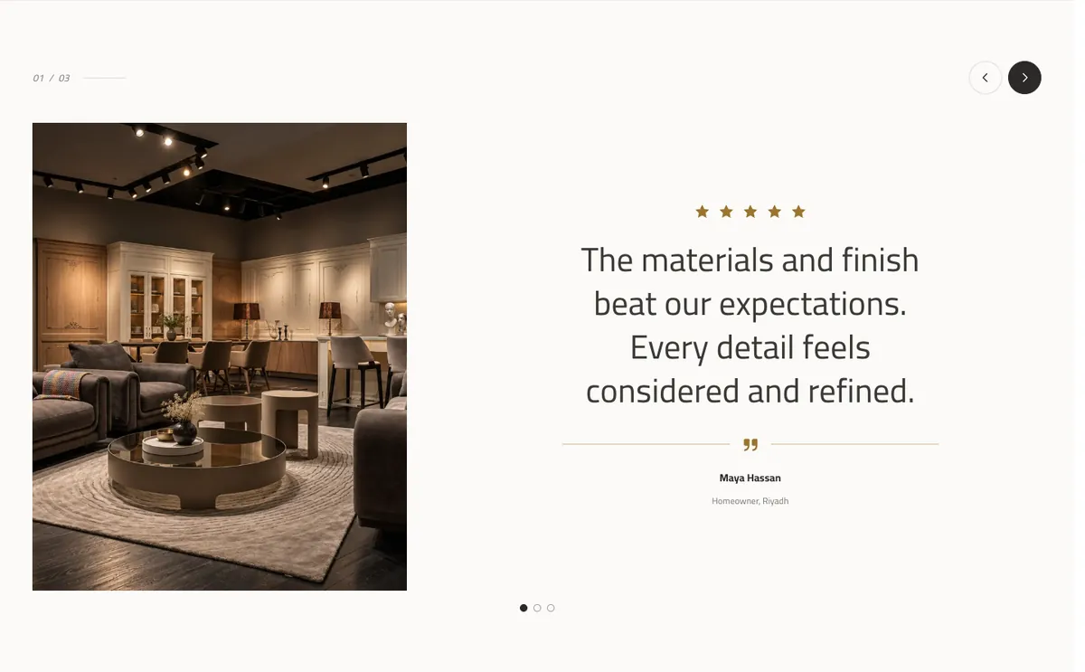 Testimonials · With dots and without the counter